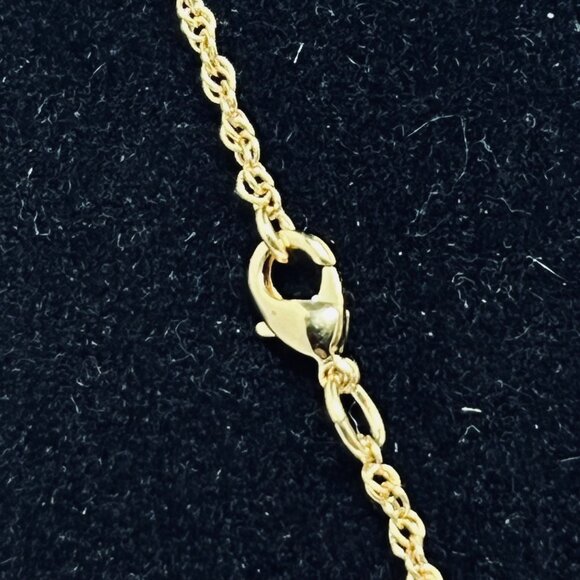 Gold Tone Rope Chain Necklace With Red Rhinestone Heart Pendant (817) - Picture 4 of 4